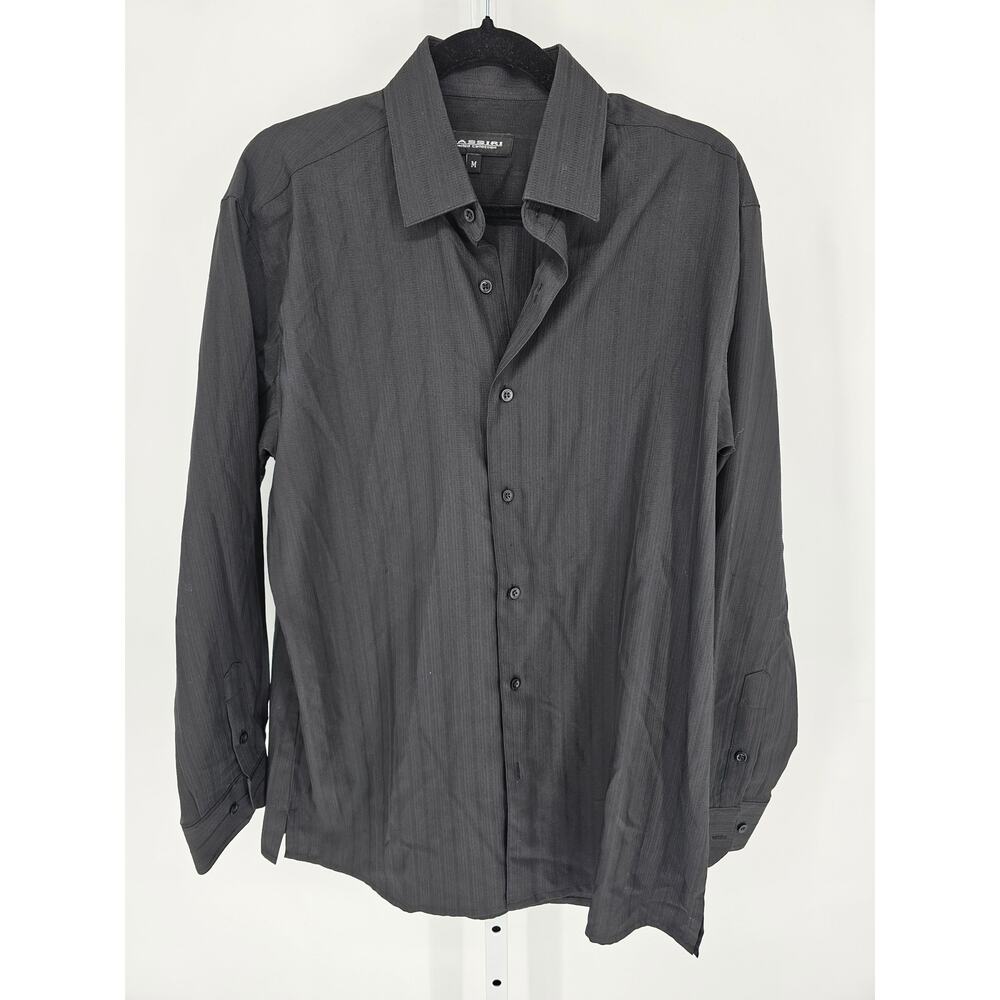 Bassiri Mens Sz M Long Sleeve Button Up Dress Shirt Black Textured